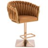 Barová židle NORDEN VELUR na zlaté hranaté podstavě - medová