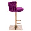 Barová židle LYON VELUR na zlaté hranaté podstavě - fuchsie