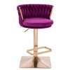 Barová židle LYON VELUR na zlaté hranaté podstavě - fuchsie