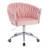 Židle NORDEN VELUR na stříbrné podstavě s kolečky - růžová