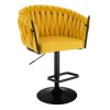 Barová židle NORDEN VELUR na černém talíři - žlutá