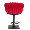 Barová židle NORDEN VELUR na černé hranaté podstavě - červená
