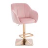 Barová židle AVOLA VELUR na zlaté hranaté podstavě - světle růžová