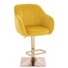 Barová židle AVOLA VELUR na zlaté hranaté podstavě - žlutá