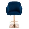 Barová židle AVOLA VELUR na zlaté hranaté podstavě - modrá