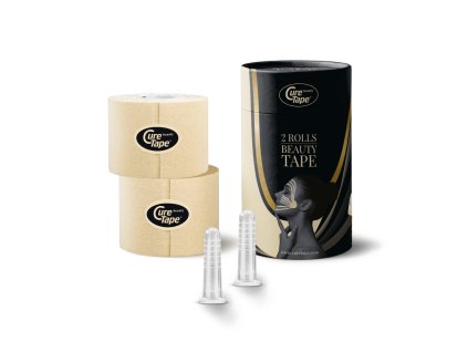 curetape beauty kinesiology tape product light beige 5cm x 5m 2 single rolls with 2 mini facial cups with cylinder packaging lr image2