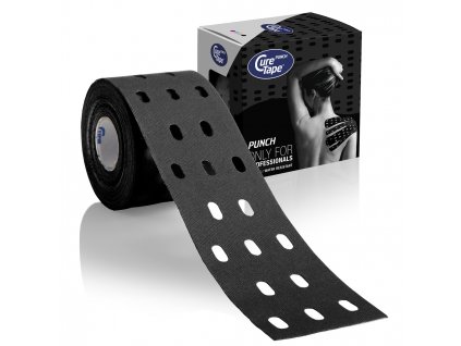 curetape classic punch kinesiology tape product black 5cm x 5m 1 single roll with box packaging lr image1