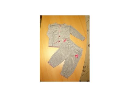 Zamatová tepláková dievčenská súprava, šedá s ružovým lemom