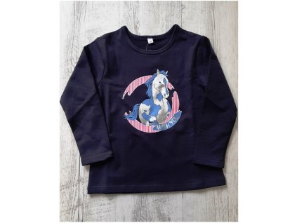 Dievčenské tričko tmavomodré potlač - koník