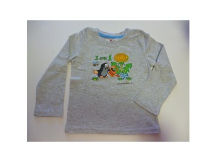Tričko s dlhým rukávom Krtko od 1-6 rokov, šedé s modrým