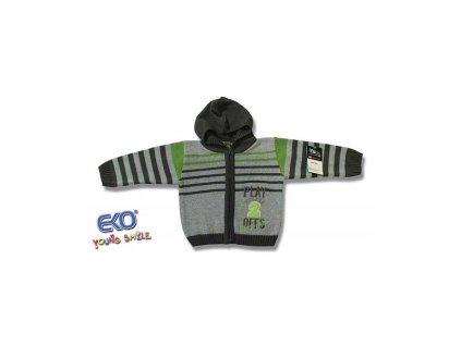 Sveter s kapucňou, šedo/zelený na zips