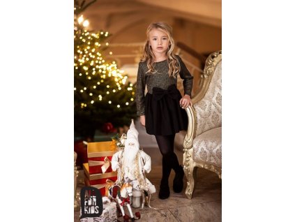 Dievčenské slávnostné šaty čierno-zlaté