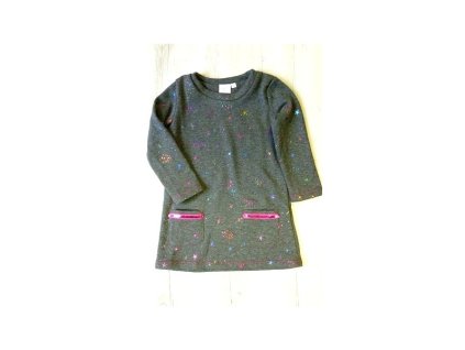 Dievčenské jemne oteplené šaty tmavošedé vzor