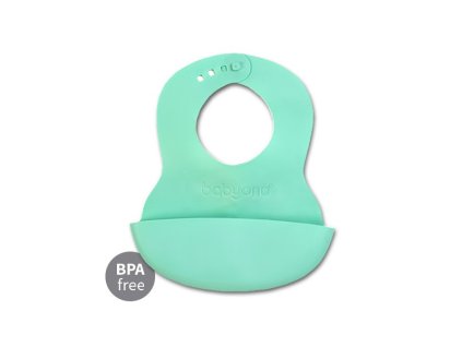 BABYONO Podbradník mäkký plastový s vreckom bez BPA grey 6m+