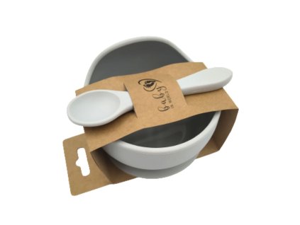 BABY 01137 Silikónová miska s prísavkou a lyžičkou grey a