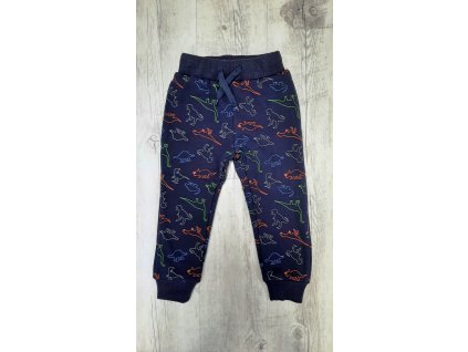 Chlapčenské tepláky zateplené kožúškom modré vzor Dino