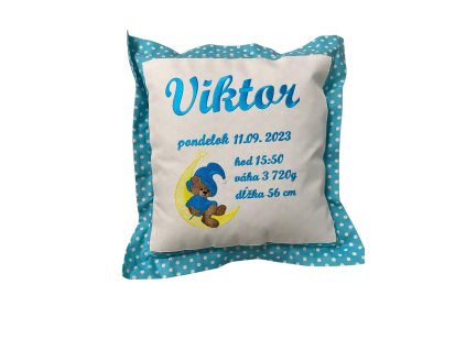 vankúš s menom tyrkysový