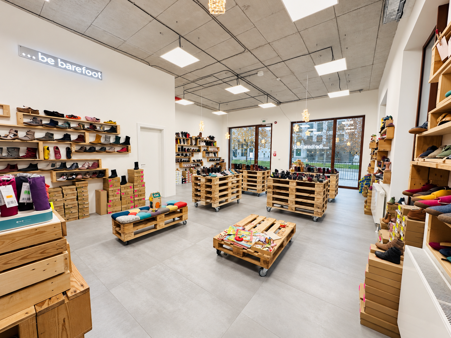 Interior of our barefoot shoe store on Páričkova Street in Bratislava