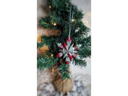 vánoční sněhová vločka zelenočervená