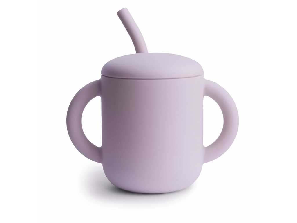Mushie silikonový pohárek s brčkem - Soft lilac