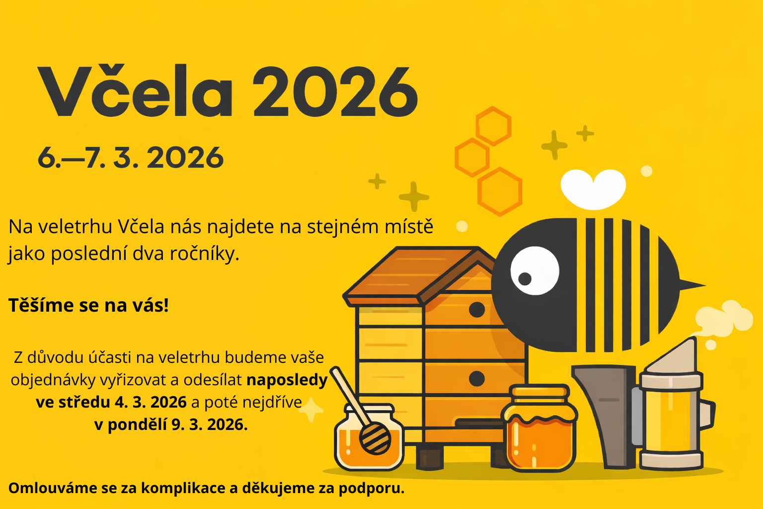 Včela 2026 - Informace o odesílání objednávek