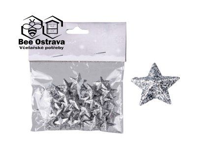 Hvězdičky s glitry stříbrné 20 mm – 1 ks