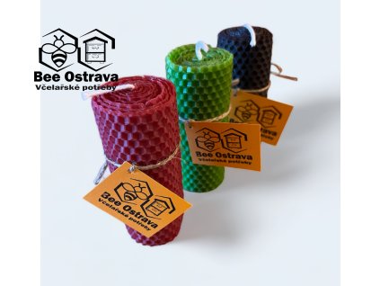 Barevná motaná svíčka ze včelího vosku 10x5 cm