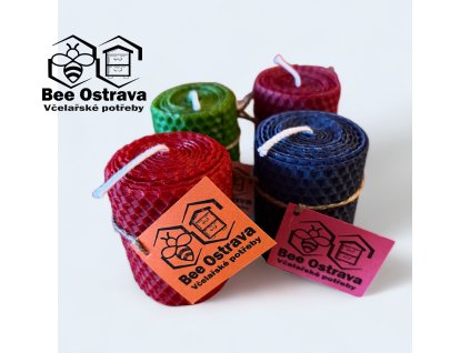 Barevná motaná svíčka z včelího vosku 7x5 cm