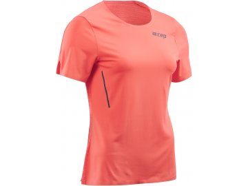 CEP dámské běžecké tričko s krátkým rukávem - korálové