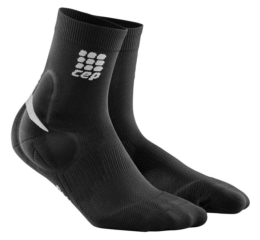 CEP dámské běžecké kompresní ponožky s podporou kotníku - černá / šedá IV (23,5-26 cm obvod kotníku)
