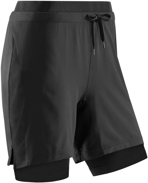 CEP dámské běžecké tréninkové šortky 2 v 1 - černé S (45-55 cm obvod stehna v polovině)