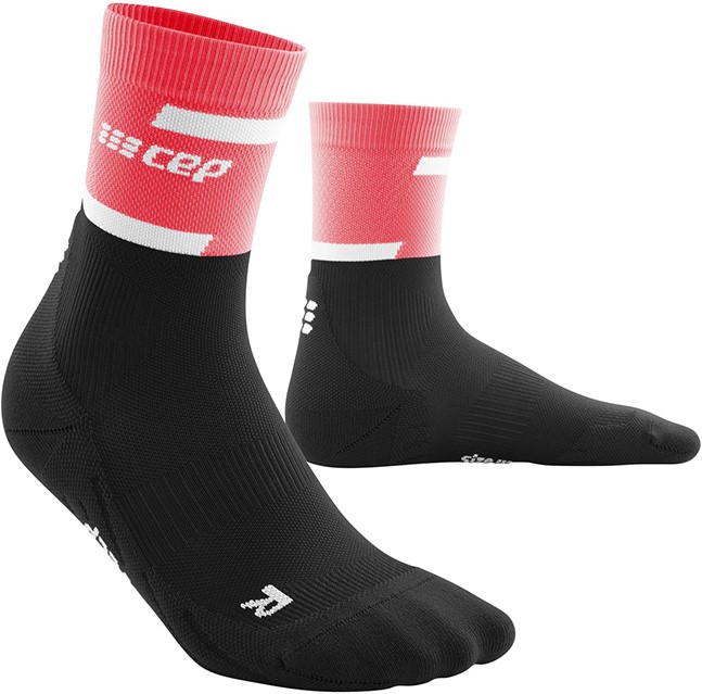 CEP dámské běžecké kompresní vysoké ponožky 4.0 - pink / black II (Vel. chodidla 34-37)