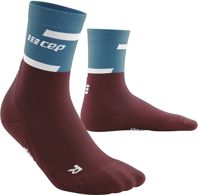 CEP pánské běžecké kompresní vysoké ponožky 4.0 - petrol / dark red III (Vel. chodidla 39-42)