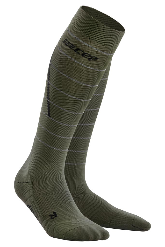 CEP pánské běžecké kompresní podkolenky REFLECTIVE - dark green III (32-38 cm obvod lýtka)