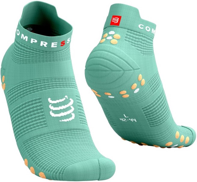 Běžecké kompresní ponožky Compressport Pro Racing Socks v4.0 Run Low - CREME DE MENTHE/PAPAYA PUNCH EU 45-48