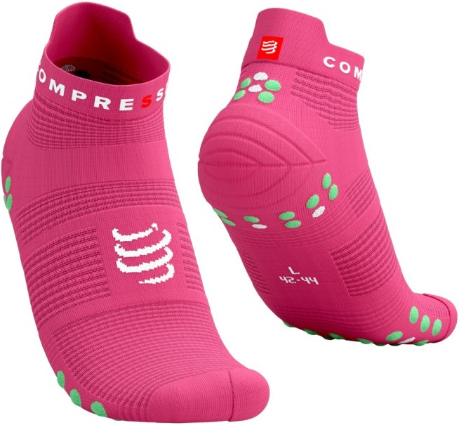 Běžecké kompresní ponožky Compressport Pro Racing Socks v4.0 Run Low - HOT PINK/SUMMER GREEN EU 42-44