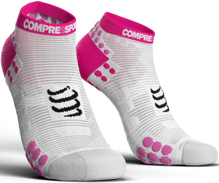 Běžecké kompresní ponožky Compressport PRO RACING SOCKS V3.0 RUN LOW - WHITE / PINK EU 42-44