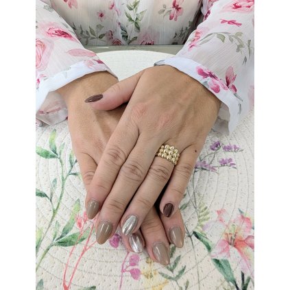 Zlatý trojřadý prsten (Ryzost 14kt (585/1000), Velikost prstenu 60, Váha 2,59)