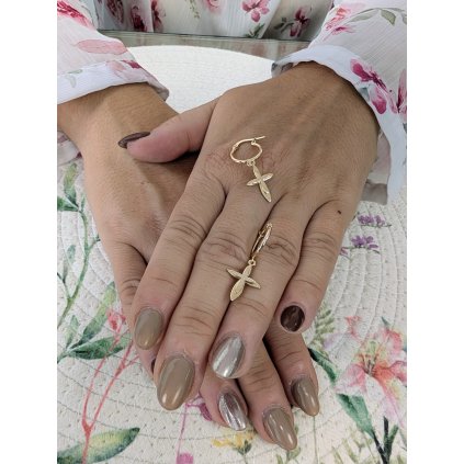 Zlaté náušnice kroužky s křížkem (Ryzost 14kt (585/1000), Váha 1,95 g)