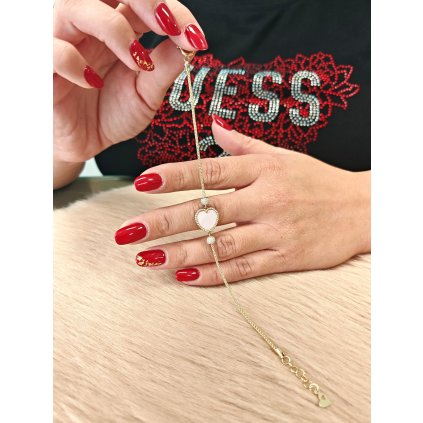 Zlatý náramek s růžovým srdcem