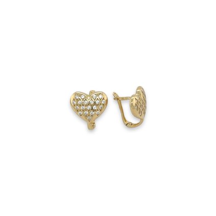 Zlaté náušnice srdce s kamínky 3,23 gr (Ryzost 14kt (585/1000), Váha 3,23 g)