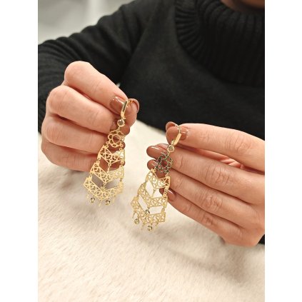 Zlaté visací náušnice 8.5x3cm (Ryzost 14kt (585/1000), Váha 7,50 g)