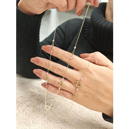 Zlatý řetízek srdce s růžovým zdobením 3.20gr