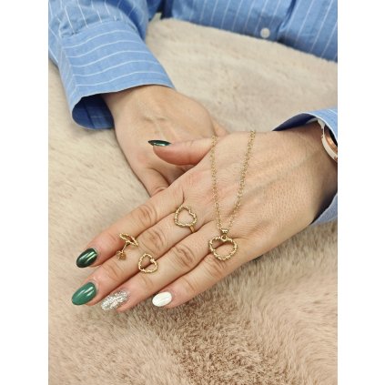 Zlatá sada love (Ryzost 14kt (585/1000), Velikost prstenu 59, Váha 1,86 g)