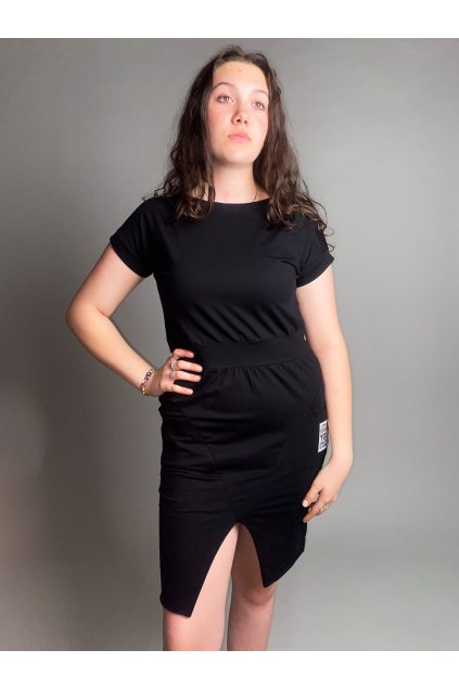 Bavlněné šaty s rozparkem černé