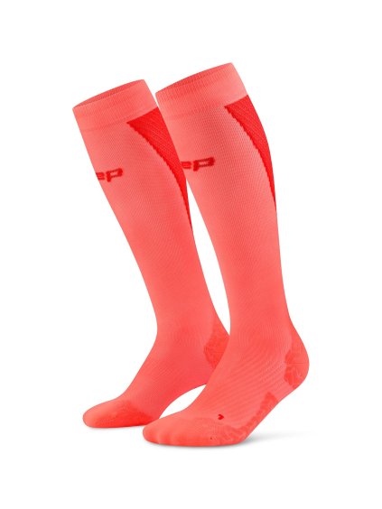 cep core run ultralight socks tall 4 0 neon coral red wp70bl wp80bl front 2