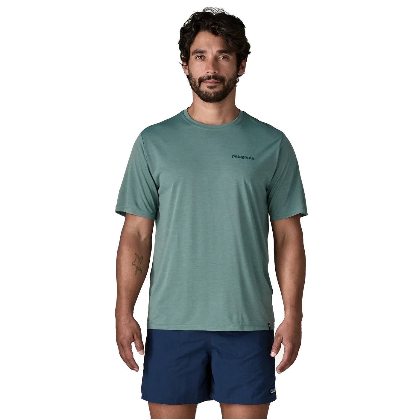 Patagonia tričko Cap Cool Daily Shirt - Boardshort Logo M blue sage Velikost: L