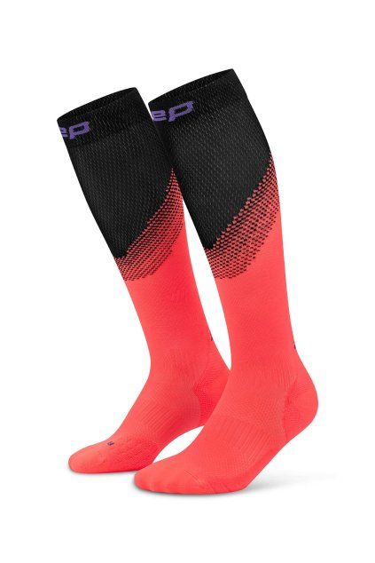 cep run edt split socks tall neon coral black wpf01k wpe01k front 2