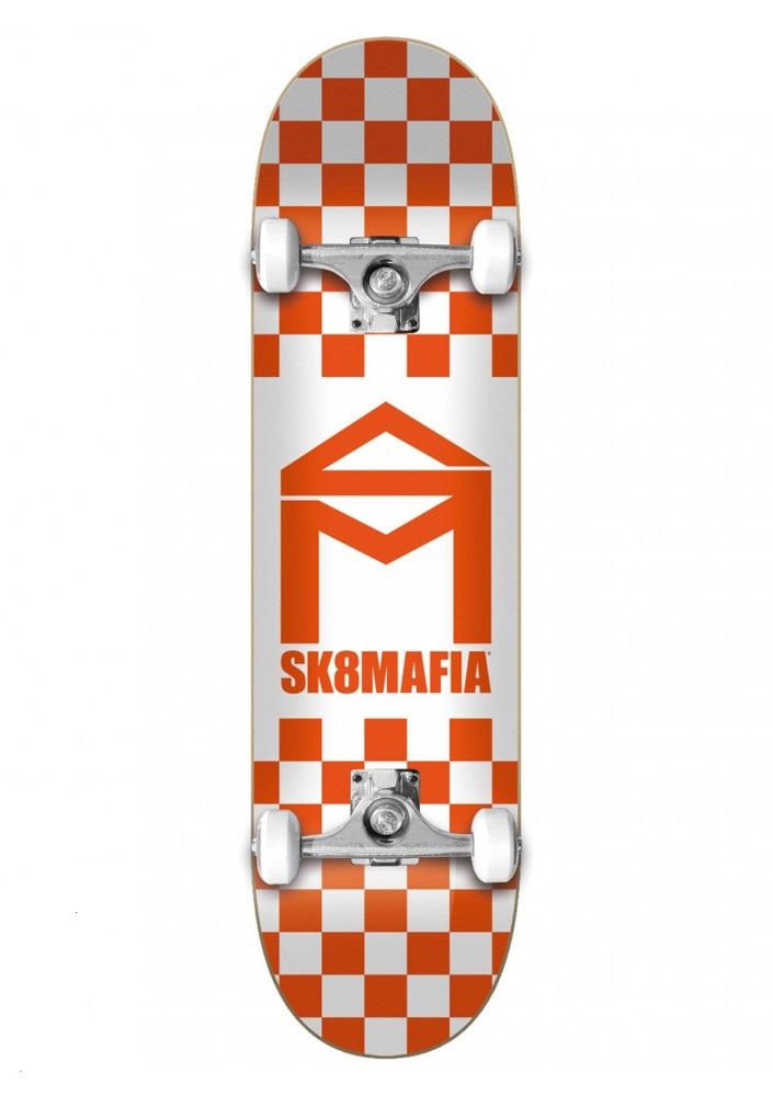 Levně Sk8Mafia skateboards House Logo Checker Orange 8.0"x31.85" Sk8Mafia Complete white/orange