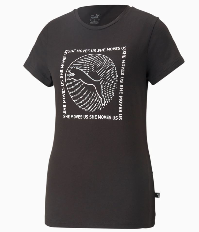 Puma tričko Graphics She Moves Us Tee black Velikost: S